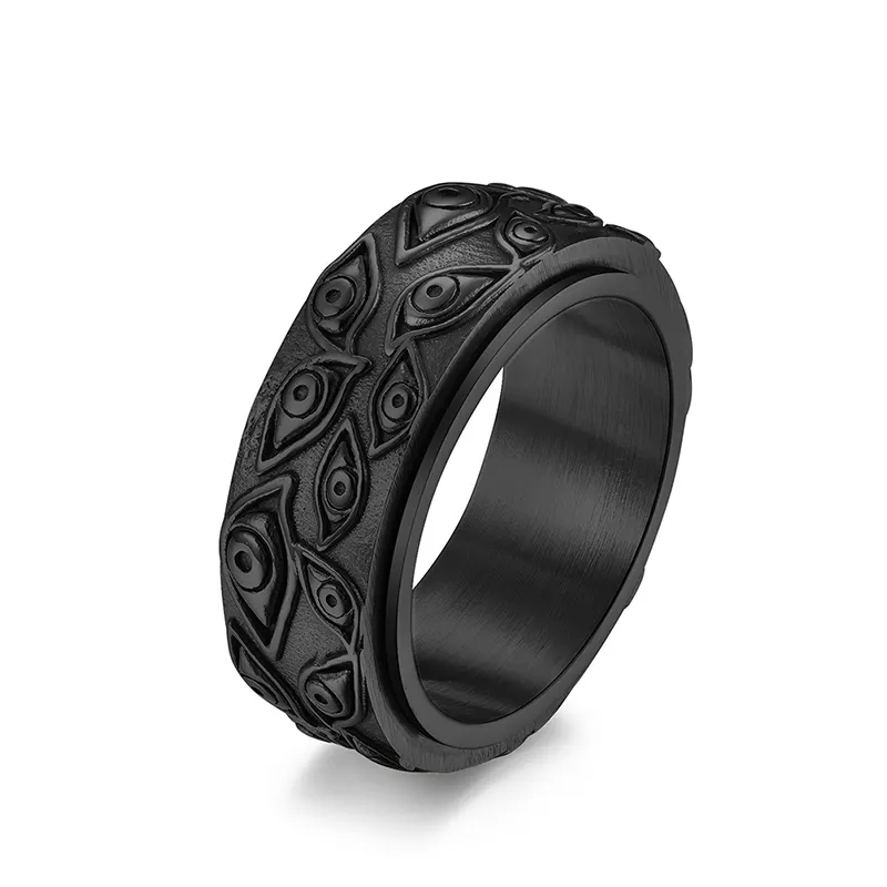 Devil's Eye stainlesssteel black ring for men boys can rotate the retro style decompression ring hand accessory