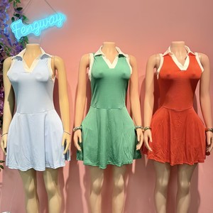 <span class=keywords><strong>Vestido</strong></span> Deportivo Corto sin Mangas con Cierre y Solapa en Color Contrastante 2026, Antiexposición, para Mujer - Product Image 1