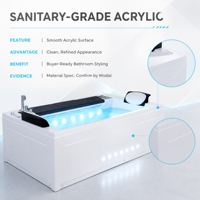 Baignoire autoportante rectangulaire Adak pour massage, baignoire acrylique portable d'intérieur avec drain, écologique, garantie 5 ans, facile à installer