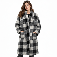 Manteau long en fausse fourrure à carreaux Buffalo, col châle, ouvert sur le devant, avec poches plaquées et ceinture, coupe oversize, pour l'automne et l'hiver, style urbain