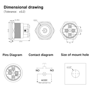 Interruttori a Pulsante Impermeabili con Simbolo di Accensione Illuminato ad Anello con Luce LED 22MM 18A 1NO IP65 Corto 24v Acciaio Inossidabile 304 - Product Image 4