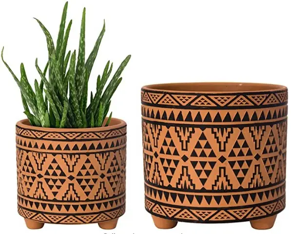 Set di 2 di Terracotta Vasi Fioriera, 4 Pollici e 6 Pollici, Totem Design Piante in Vaso con Foro di Scarico, di Terracotta/Nero
