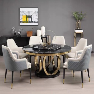Luxury Gold Stainless Steel <b>Round</b> <b>Dining</b> <b>Table</b> <b>Set</b> Top Modern 8 Seater <b>Dining</b> <b>Table</b> <b>Set</b> UP-<b>4</b>-1 Marble Top Modern Di - Product Image 1