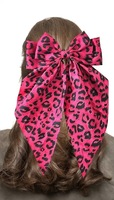 Pince à cheveux en satin léopard pour femmes et filles, barrette à gros nœud avec ruban à longue queue, accessoires pour cheveux de queue de cheval en tissu, vente en gros sur mesure
