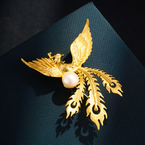 Golden Phoenix Brooch Copper Alloy With Freshwater Pearl Women's Fashion Jewelry Gift - Product Image 1