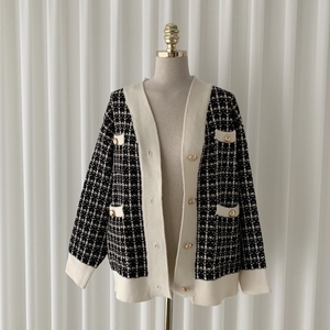 Cardigan Tendance Manches Longues à Grandes Poches en <span class=keywords><strong>Maille</strong></span> <span class=keywords><strong>Plaid</strong></span> Femme 6731# - Product Image 5