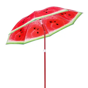 Customized OEM Logo Promotion 6 Feet Fruit Design Watermelon Outdoor Sun Shadow Parasols Beach Umbrella With With Tilt Carry Bag