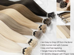 Extensions de cheveux 100% naturels vierges avec nano-billes, anneaux nano européens, pointes nano pré-collées - Product Image 4