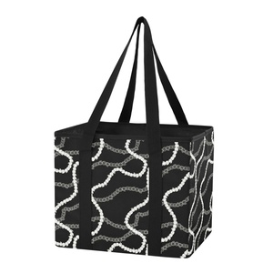 Hawaiian Pikake <b>Lei</b> Design Solid Foldable Storage Bins Reusable Grocery Bag Custom Large Shopping Box Tote with Two Handle - Product Image 2