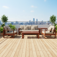 Ensemble de canapés de luxe personnalisés et durables pour l'extérieur, avec structure en aluminium et coussins imperméables couleur bois, pour hôtels et parcs