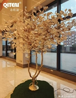 Lampe suspendue personnalisée en feuille de ginkgo Lustre de hall d'hôtel non standard Hauteur réglable pour maison d'hôtes Villa Hall Réception