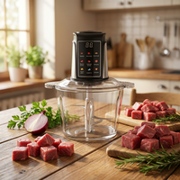 Penggiling Daging Listrik Kontrol Digital 3L dengan Wadah Kaca dan Empat Mata Pisau untuk Daging, Sayuran, dan Kacang-kacangan