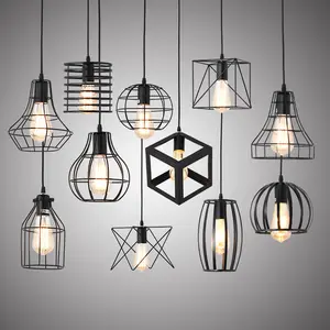 Luces colgantes nórdicas, jaula de hierro para Loft, colgante de pirámide, lámpara LED, lámpara colgante de Metal Industrial moderna