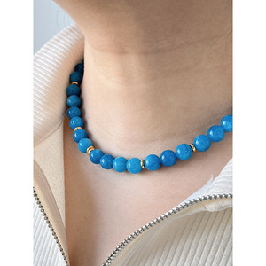 <span class=keywords><strong>Collana</strong></span> estiva da spiaggia <span class=keywords><strong>con</strong></span> perle di <span class=keywords><strong>acquamarina</strong></span> autentica e chiusura a T in oro, girocollo delicato a strati <span class=keywords><strong>con</strong></span> gemme massicce - Product Image 5