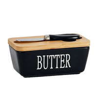 <strong>Ceramic</strong> Butter <strong>Dish</strong> with Knife Bamboo Sealing Cover Porcelain Margarine Keeper Tableware Storage Case Bulk Supply