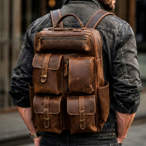 Mochila de Cuero Genuino Personalizada al por Mayor, Bolsa para Portátil para Hombre, Mochila de Cuero Real Impermeable, Bolsa de Viaje Vintage LBK-0116 - Product Image 1