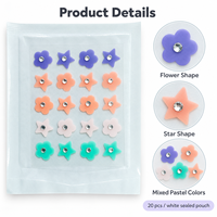 20pcs Plester Jerawat Hidrokoloid Berhias Rhinestone, Bentuk Bunga dan Bintang Warna Pastel, Kemasan Individual, Logo Kustom OEM/ODM