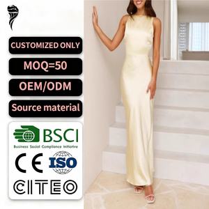 Vestido de Noche Halter Sexy de Satén de Color Liso con Cola de Pez para Mujer, Nuevo, Personalizado OEM, en Oferta - Product Image 1