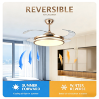 Ventilateur de plafond moderne rétractable de 42 pouces avec lampe, corps en fer et ABS, lustre LED avec lumières et télécommande pour la maison et la chambre