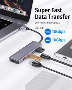 Multifungsi 10GB Transfer kecepatan tinggi 5 in 1 USB C hub dengan USB 3.2 Port