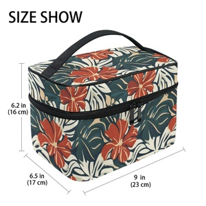 Fashion Tropical Flower Zipper Closure <b>Makeup</b> <b>Box</b> Organizer Waterproof Women Travel Custom Cosmetic Bag With Flap - Product Image 2