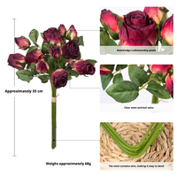 Buket Bunga Peony Mini Vintage 13 Tangkai Buatan Tangan dengan Ujung Terbakar, Bunga Sutra Artifisial Tahan Lama Ramah Lingkungan untuk Rumah/Pernikahan