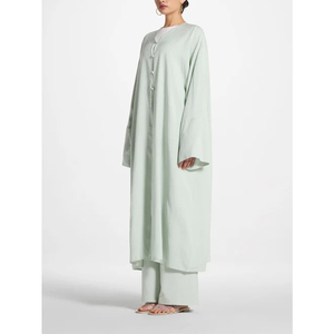 LEDUO Customized Vintage Casual Modest Light Green Placket Style Islamic <b>Kaftan</b> for Ramadan - Product Image 1