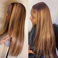 Perruque Lace Front MQS WIGS en Cheveux Humains, Ondulée, Couleur Ombrée Balayage avec Mèches Blondes, Racine Ombrée et Baby Hair
