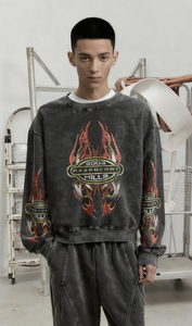 Felpa Vintage lavata da uomo <span class=keywords><strong>con</strong></span> stampa unica, <span class=keywords><strong>felpe</strong></span> da uomo a girocollo larghe da fornitore caldo - Product Image 5