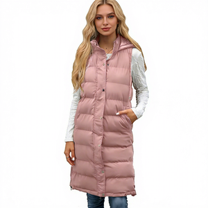 Gilet d'extérieur long <span class=keywords><strong>avec</strong></span> capuche, veste matelassée pour femme, veste <span class=keywords><strong>sans</strong></span> manches, <span class=keywords><strong>pull</strong></span> léger d'hiver - Product Image 1