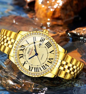 Reloj de Cuarzo para Mujer 2026, Tono Dorado, Bisel con Incrustaciones de Diamantes, Esfera con Números Romanos, Visualización de Fecha, Correa de Acero Inoxidable, Luminoso - Product Image 6