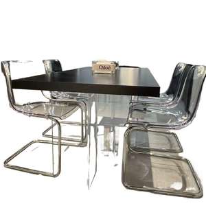 Mesa de Comedor Flotante de Acrílico, Rectangular, Negra, Moderna, Minimalista, Estable, para Apartamentos Pequeños, Uso Doméstico - Product Image 4