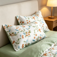 Parure de lit 4 pièces style forêt avec motifs de branches et baies, décoration de chambre douillette, comprenant taie d'oreiller, housse de couette, couvre-lit et drap, vente en gros, personnalisable