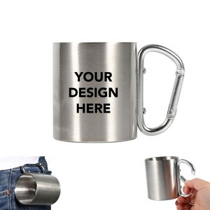 Mug de camping portable en acier inoxydable de 10 oz avec poignée mousqueton, logo personnalisé, pour entraînement et team building, durable, sérigraphié - Product Image 1