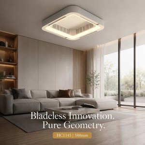2026 Bladeless Ventilador De Techo Flush Mount Smart APP <b>Control</b> Dimmable Square Led <b>Ceiling</b> Fan with <b>Light</b> and <b>Remote</b> - Product Image 2