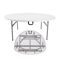 Table ronde pliante de banquet en plastique HDPE blanc de 72 pouces (6 pieds) pour l'extérieur, 10-12 places