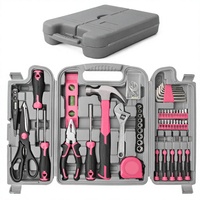 Ensemble d'outils ménagers en acier au carbone de 54 pièces, multifonctionnel, rose, coffret cadeau, boîte à outils de réparation familiale, clé à molette, pinces, rénovation de la maison