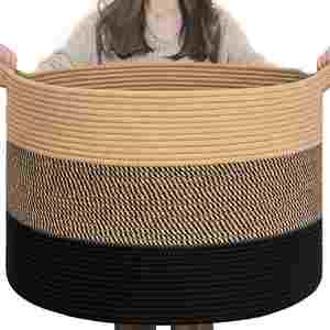 90L Extra <b>Large</b> Blanket <b>Basket</b> for Living Room 22 X 22 X 14inch Woven Cotton Rope Laundry <b>Basket</b> for Organizing Pillows - Product Image 1
