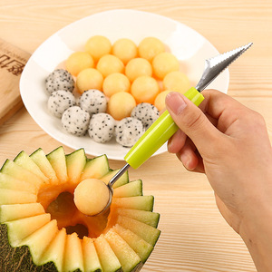 Coupe-melon double tête en acier inoxydable avec couteau ondulé pour la découpe de fruits et la préparation de tranches de pastèque – Ensemble d'outils - Product Image 4
