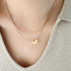 Collar con Colgante de Corazón de Doble Capa en Acero Inoxidable Chapado en Oro de 18K para Mujer, Cadena de Eslabones, Joyería para Clavícula - Product Image 6