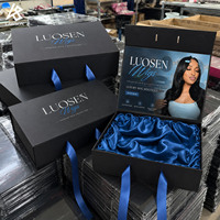Boîte d'emballage de luxe personnalisée en carton rigide à rabat magnétique pour perruques, extensions capillaires et rangement de mèches, étui cadeau avec doublure en satin