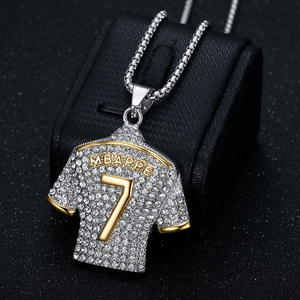 Hip Hop Mbappe No.7 fútbol Jersey mano impermeable deslustre libre Acero inoxidable joyería colgantes collares para hombre - Product Image 2