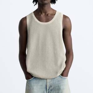 Chalecos de punto de cuello redondo de algodón informales transpirables de verano personalizados chalecos de punto para hombres - Product Image 1