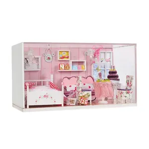 粉色女孩卧室3d拼图梦想Diy房子儿童Diy房子玩具迷你玩具屋迷你批发