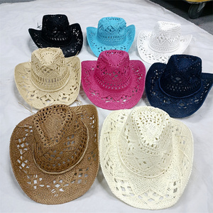Chapeaux de cowboy en paille de papier tressés à la main, ajourés, pour l'été et la plage, vente en gros - Product Image 2
