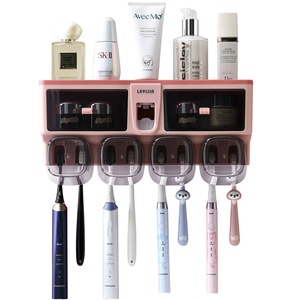 Support mural pour brosses à dents Levijia avec ventouse, sans perçage, boîte de rangement pour salle de bain avec ensemble de gobelets pour bain de bouche - Product Image 1