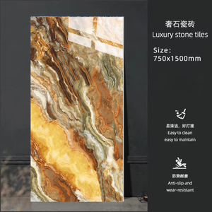 Azulejos de Porcelana Modernos con Acabado Dorado, Imitación Mármol <span class=keywords><strong>y</strong></span> Ónix, 750x1500mm 600x1200mm, Resistentes al Ácido, Antideslizantes e Impermeables, para Sala de Estar, Hotel, Villa - Product Image 2