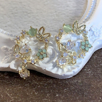 Haute qualité diamant cristal zircone papillon fleur incrusté cercle boucles d'oreilles de mariage brillant femmes mariage boucles d'oreilles