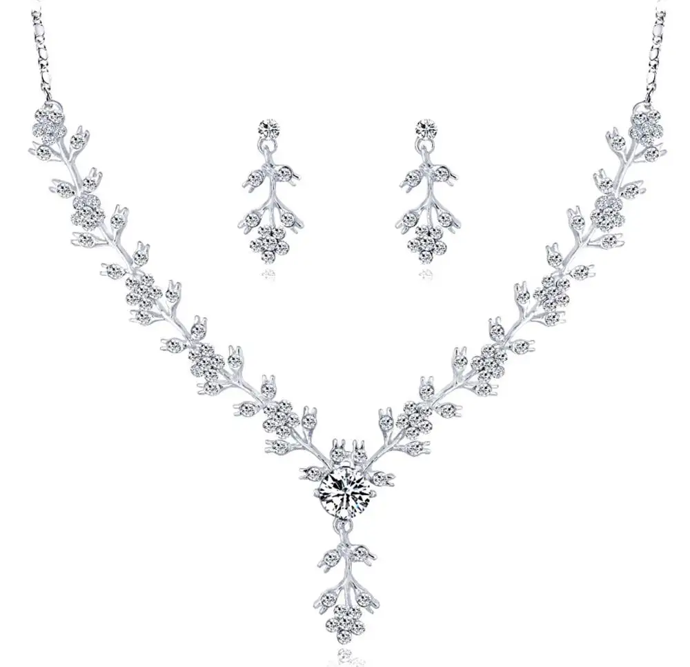 Grosir 2020 Kristal Hadiah Perhiasan Produsen Perak Set Perhiasan Pernikahan Pengantin untuk Wanita