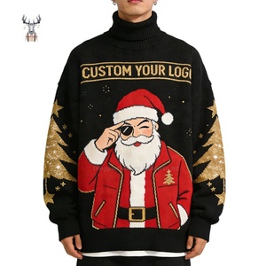 Pull de <span class=keywords><strong>Noël</strong></span> moche pour homme, col roulé, motif tricoté <span class=keywords><strong>Père</strong></span> <span class=keywords><strong>Noël</strong></span>, style urbain, 100% coton, haute qualité, personnalisé Nanteng - Product Image 2